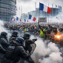 EU-style democracy: Tear gas and stun grenades fired at bare-handed farmers in Strasbourg photo